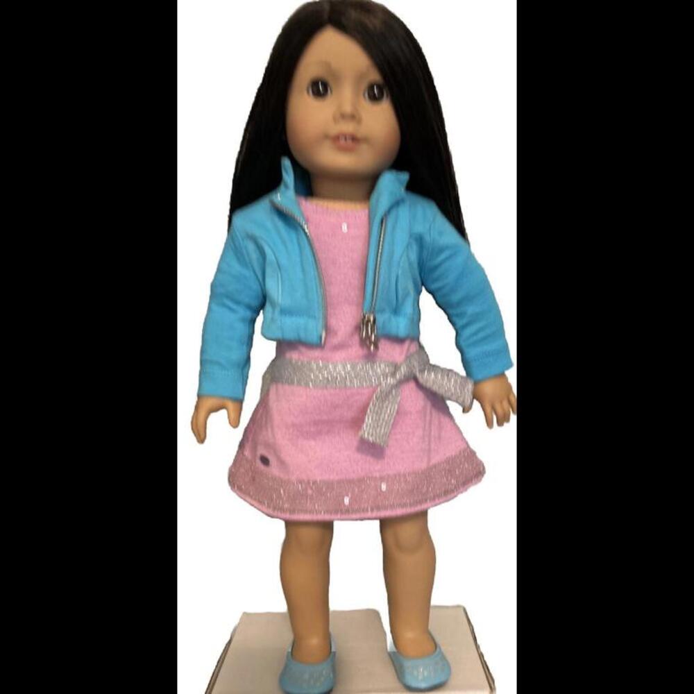 ❤️My American Girl #25 Brn Hair Brn Eyes Med Skin Blue Jacket Shoes Lilac Dress